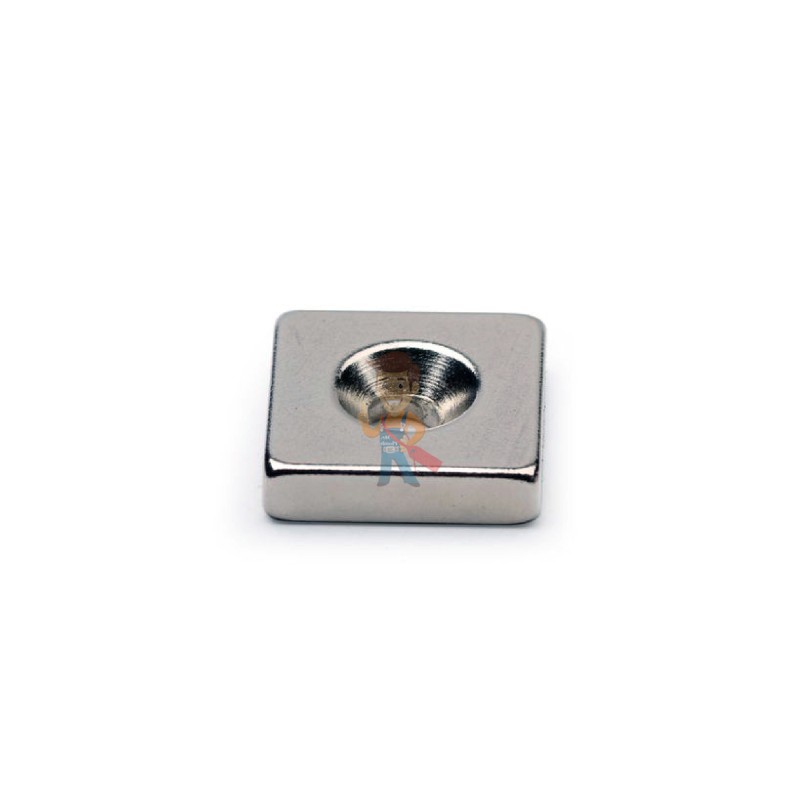Неодимовый магнит прямоугольник 12х12х3 мм с зенковкой 3.5/6 мм - фото 3