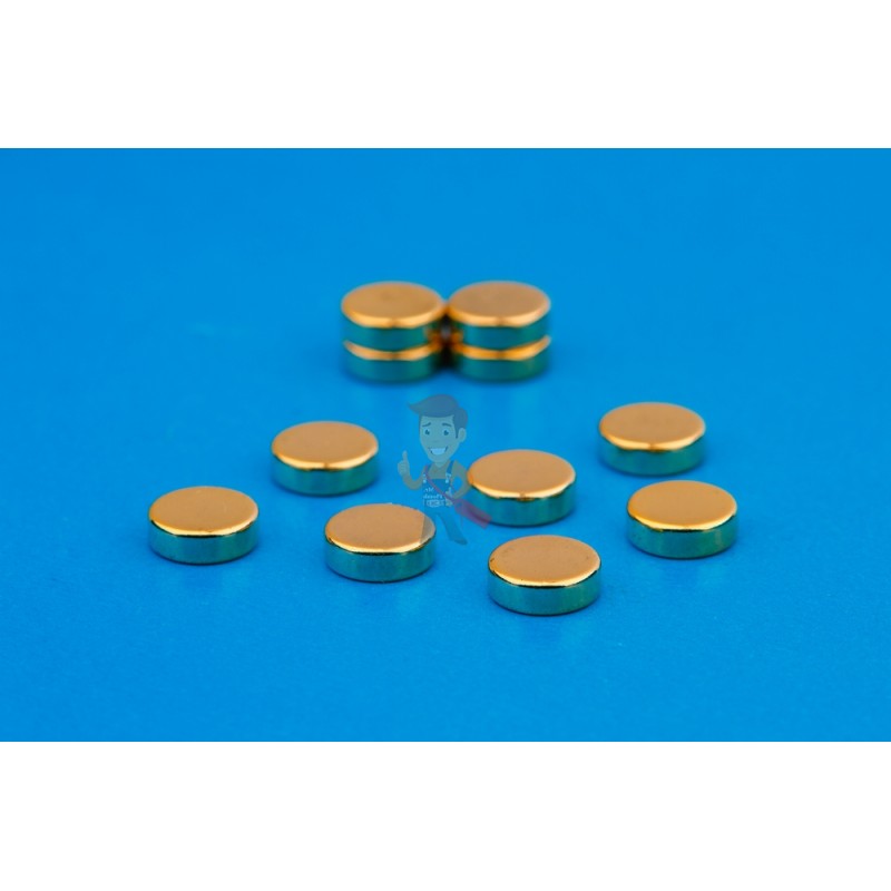 Неодимовый магнит диск 6х2 мм, золотой - фото 3