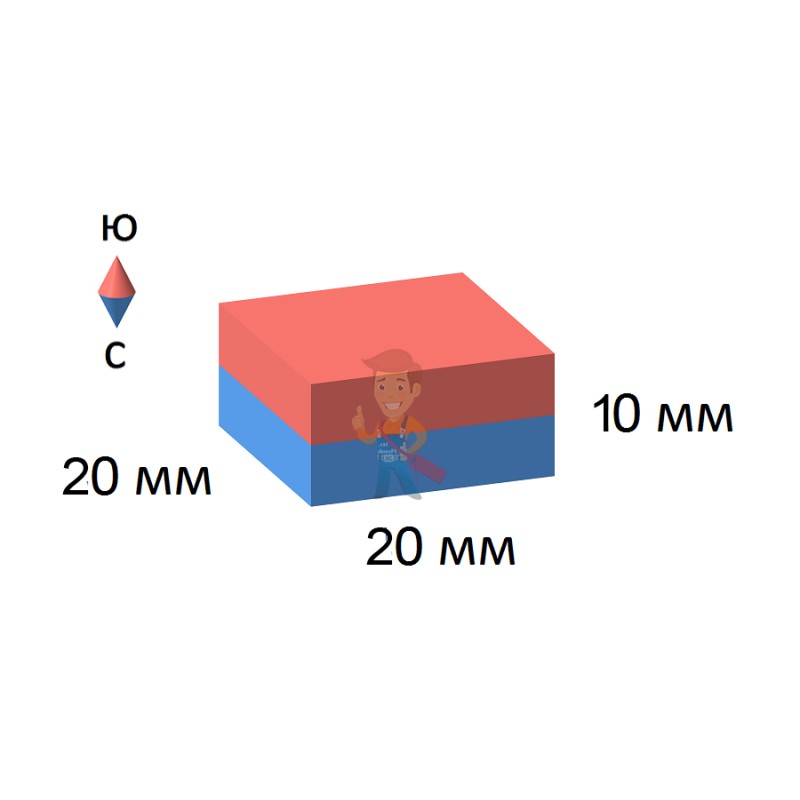 Неодимовый магнит прямоугольник 20х20х10 мм - фото 2