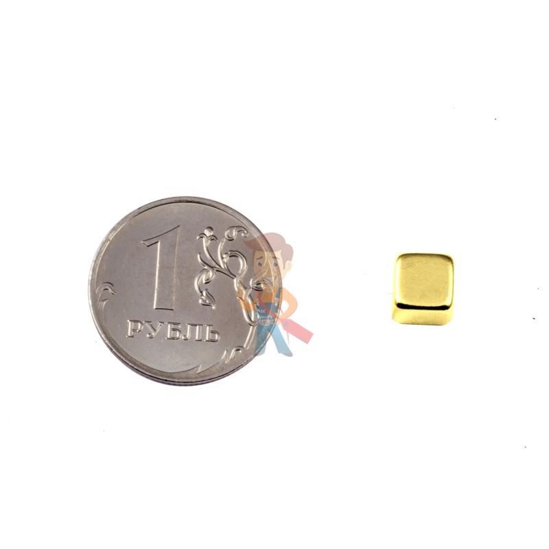 Неодимовый магнит прямоугольник 6х6х6 мм, золотой - фото 2