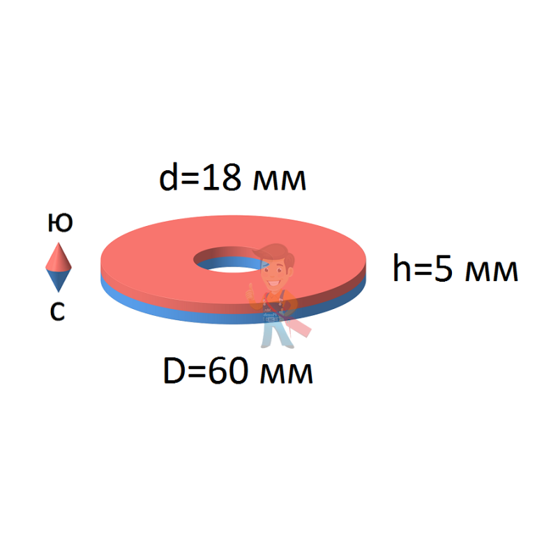 Неодимовый магнит кольцо 60х18х5 мм - фото 2