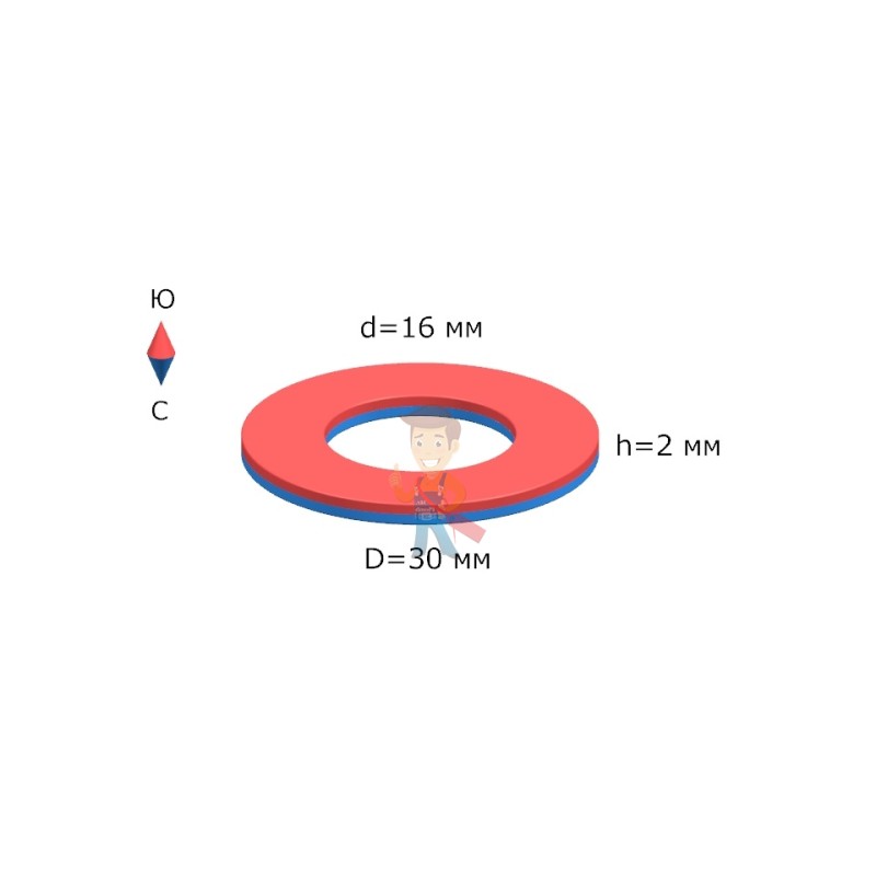 Неодимовый магнит кольцо 30х16х2 мм, N35 - фото 4