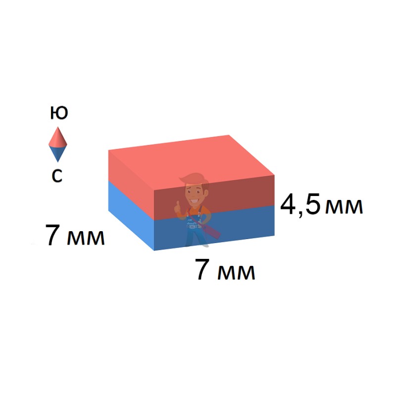 Неодимовый магнит прямоугольник 7х7х4.5 мм, N30SH - фото 6