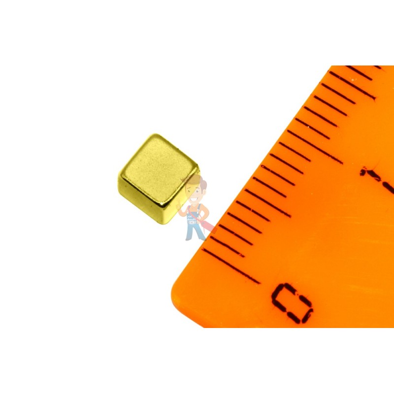 Неодимовый магнит прямоугольник 4х4х4 мм, золотой