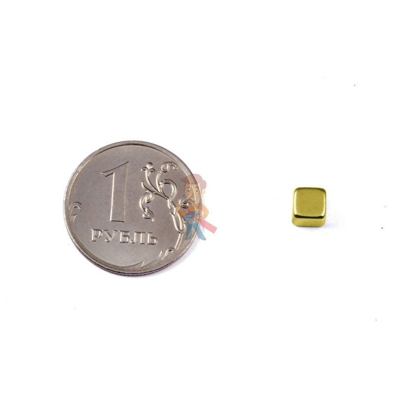 Неодимовый магнит прямоугольник 4х4х4 мм, золотой - фото 2
