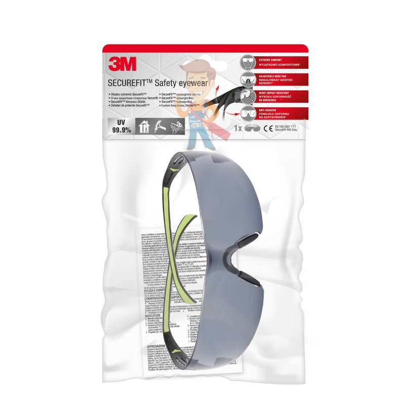 Очки защитные открытые 3М™ SecureFit с покрытием против царапин и запотевания, серые